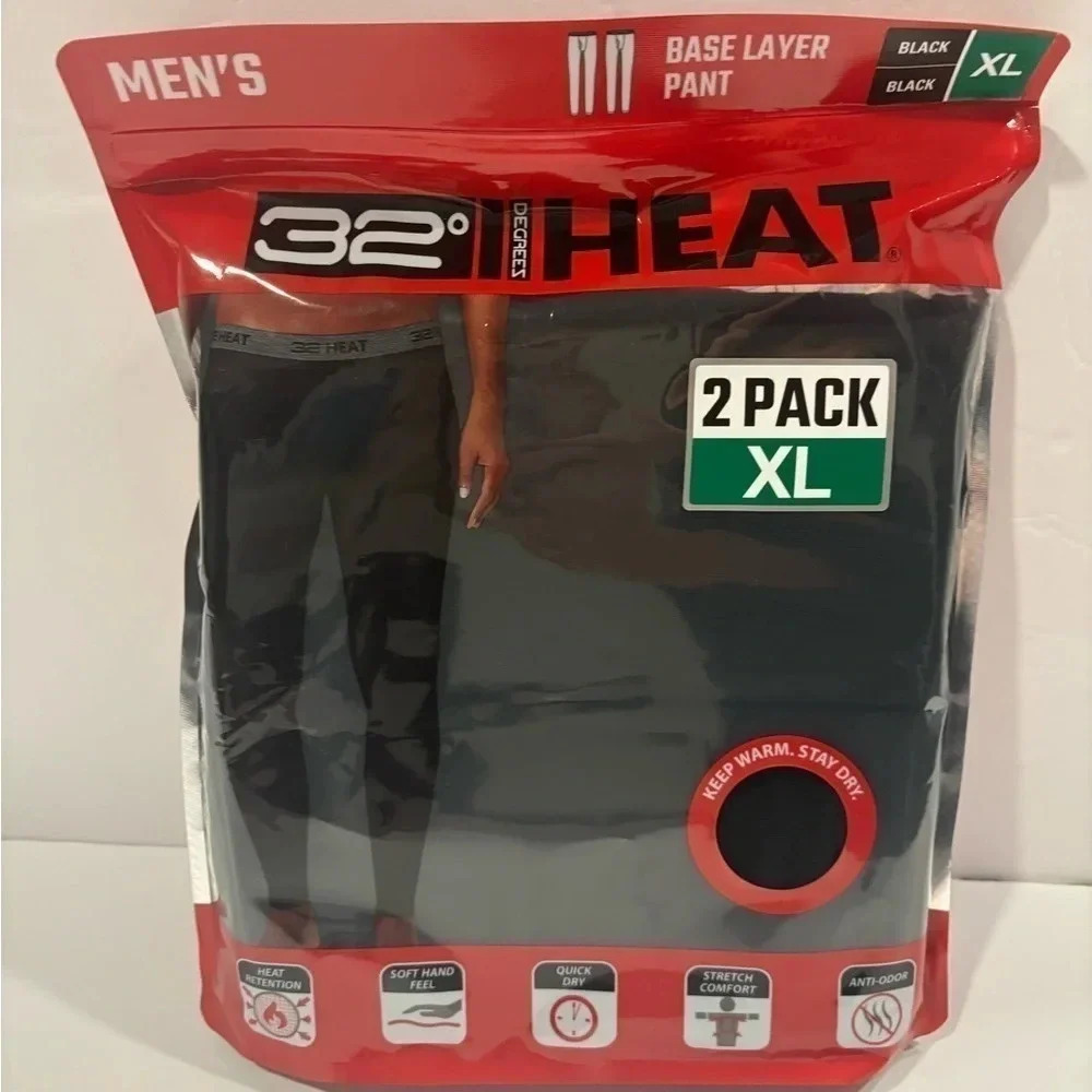 32 Degrees Heat Men’s Base Layer Pant Black Size XL 2 Pack NWT